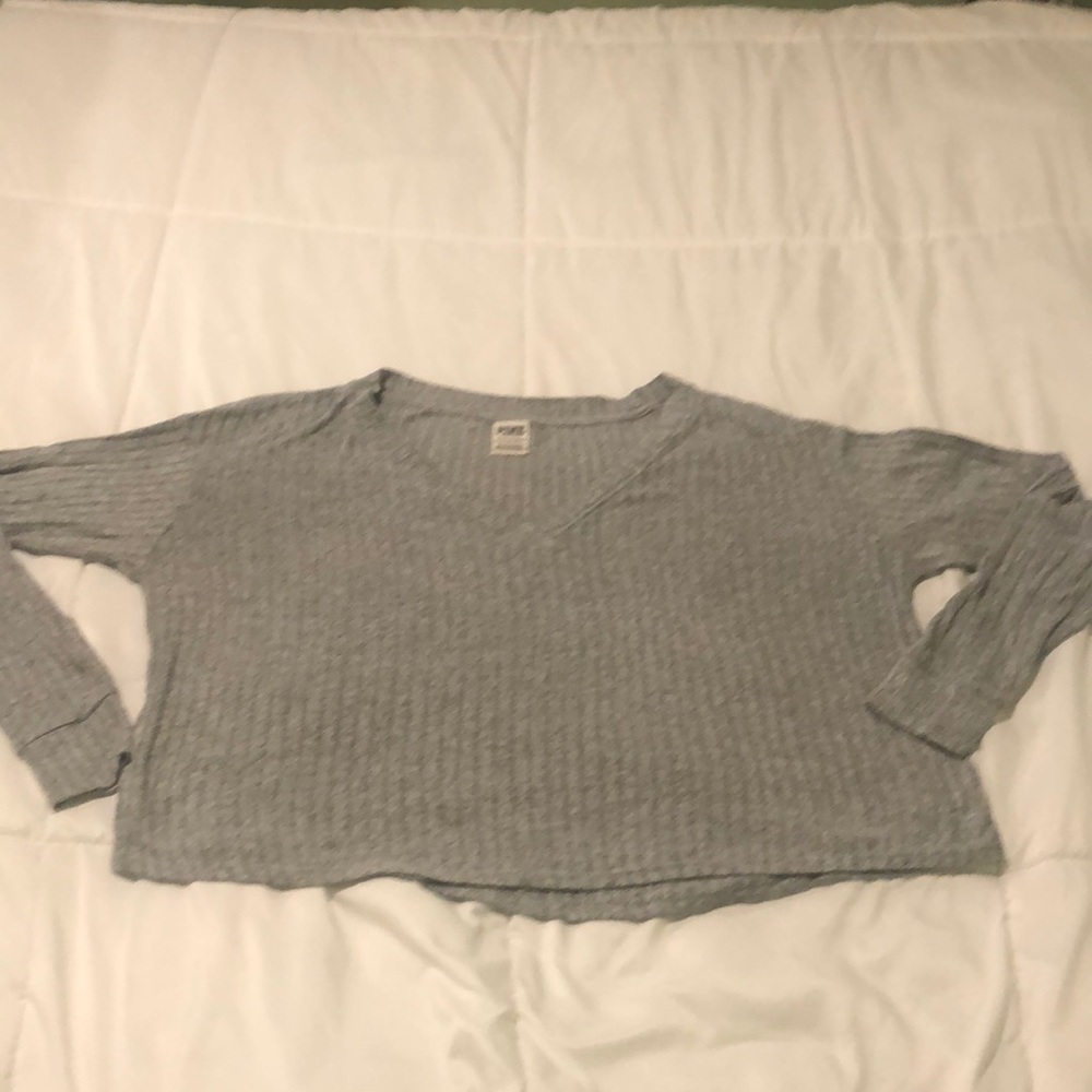 PINK Victoria’s Secret heathered grey v neck ribbed shirt oversized 4 many sizes